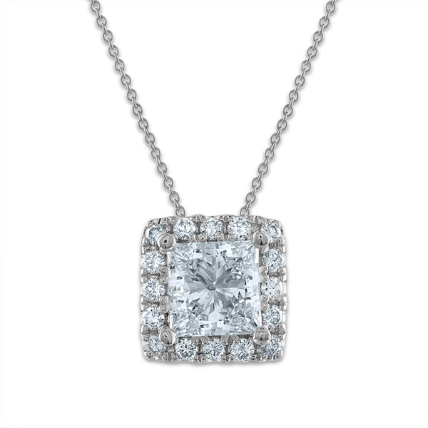 Signature EcoLove 1 CTW Lab Grown Diamond Halo Princess Cut 18" Pendant in 14KT White Gold