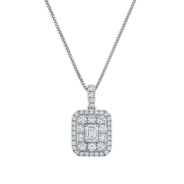 Signature EcoLove 1 CTW Lab Grown Diamond Cluster Halo Emerald Shaped 18" Pendant in 14KT White Gold