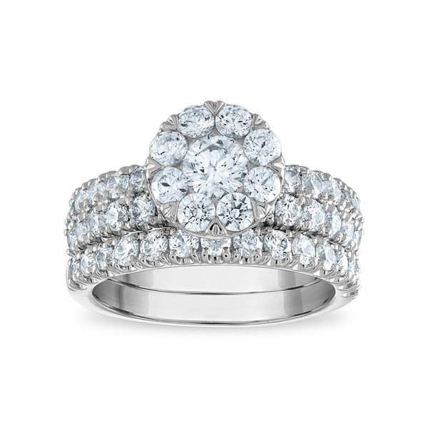 Signature EcoLove 2-1/2 CTW Lab Grown Diamond Cluster Bridal Set Ring in 14KT White Gold