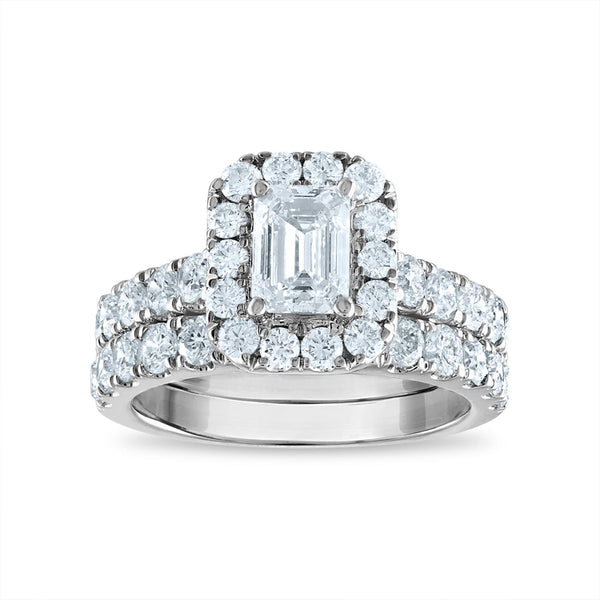 Signature EcoLove Diamond Dreams 3 CTW Lab Grown Diamond Halo Bridal Set Ring in 14KT White Gold