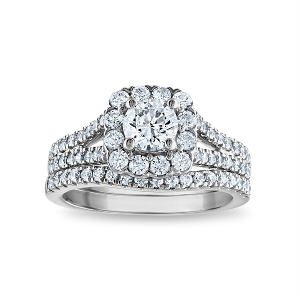 Signature EcoLove 1 3/4 CTW Lab Grown Diamond Halo Bridal Set Ring in 14KT White Gold