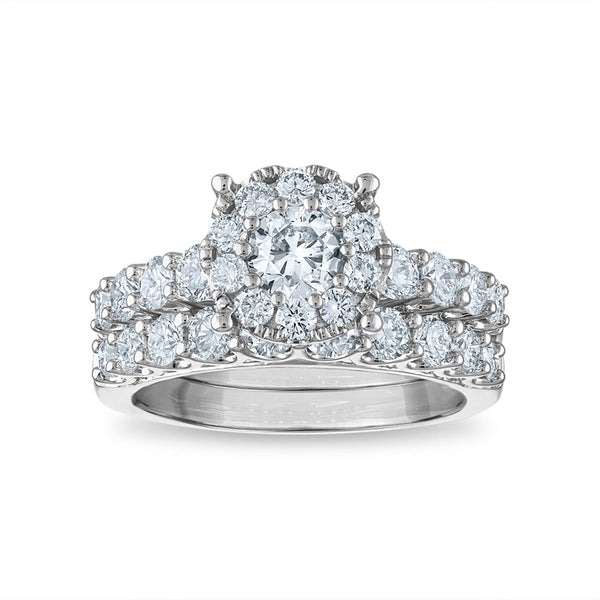 Signature EcoLove 2-1/4 CTW Lab Grown Diamond Halo Bridal Set Ring in 14KT White Gold