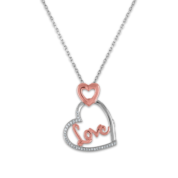 LoveSong 1/16 CTW Diamond Heart 18" Pendant in Rose Gold Plated Sterling Silver