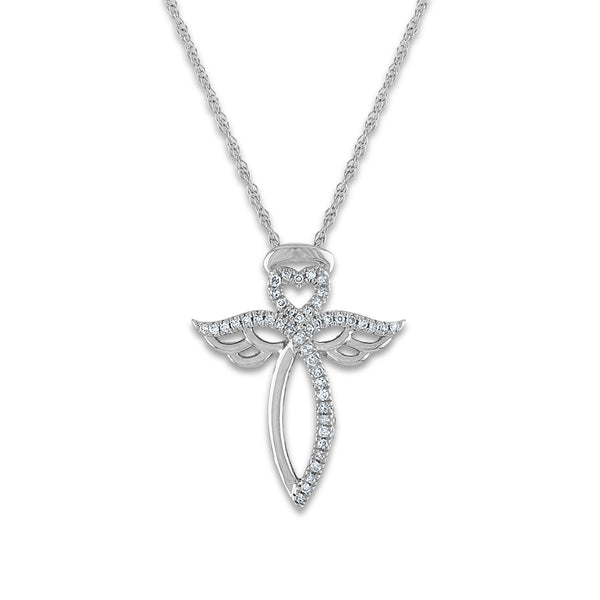 LoveSong 1/10 CTW Diamond Angel 18" Pendant in Sterling Silver