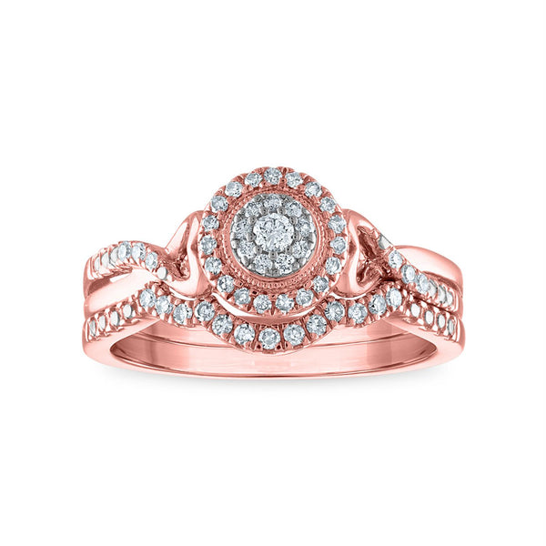 LoveSong 1/4 CTW Diamond Infinity Halo Bridal Set Ring in 10KT Rose Gold