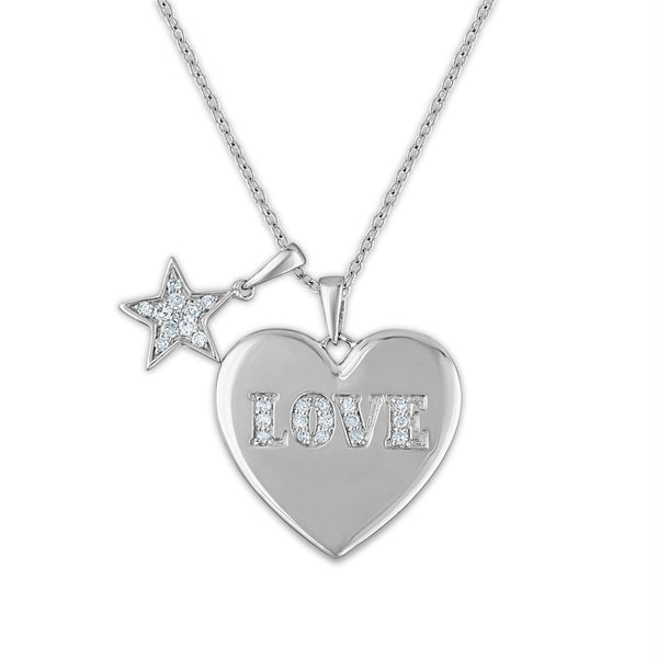 1/5 CTW Diamond Heart 18" Pendant in Rhodium Plated Sterling Silver