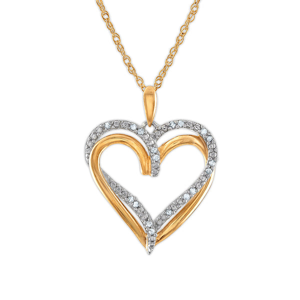 1/10 CTW Diamond Heart 18" Pendant in Yellow Gold Plated Sterling Silver