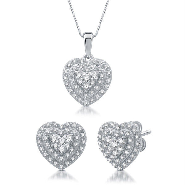1/2 CTW Diamond Heart Halo 18" Pendant in Rhodium Plated Sterling Silver