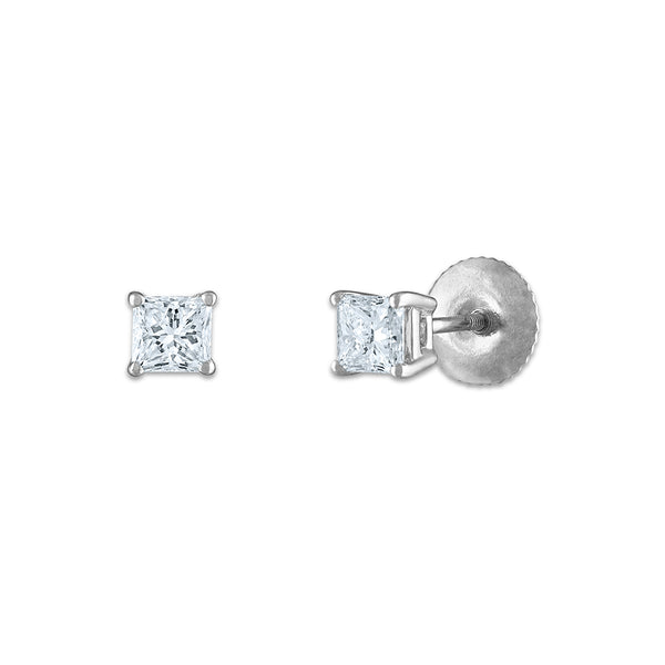 Signature Certificate EcoLove 1/2 CTW Princess Cut Lab Grown Diamond Solitaire Stud Earrings in 14KT White Gold