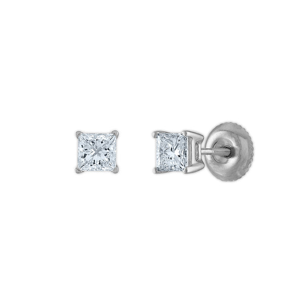 Signature Certificate EcoLove 3/4 CTW Princess Cut Lab Grown Diamond Solitaire Stud Earrings in 14KT White Gold