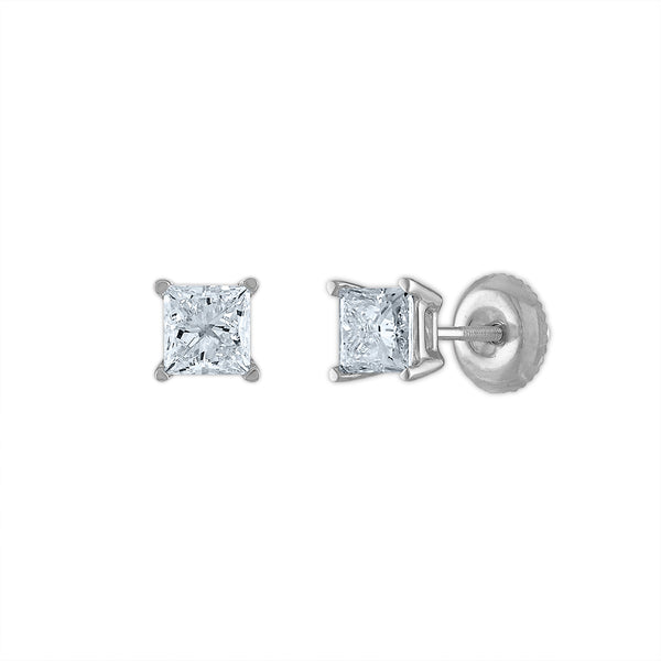 Signature Certificate EcoLove 1 CTW Princess Cut Lab Grown Diamond Solitaire Stud Earrings in 14KT White Gold