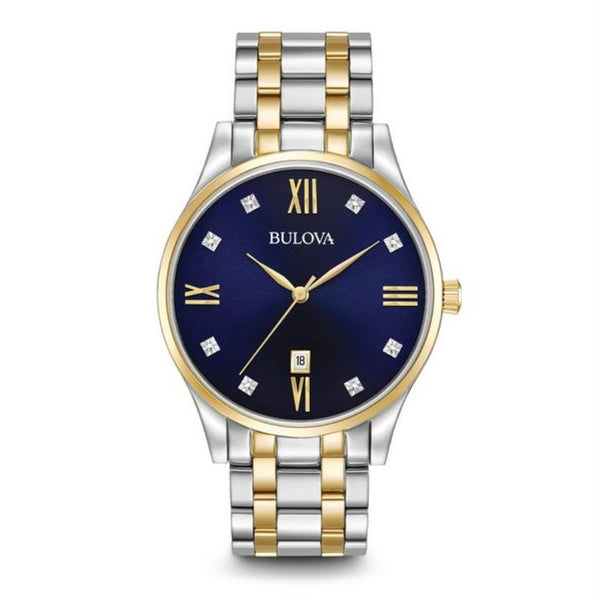 Bulova Classic Collection with 40X40 MM Blue Round Dial Stainless Steel Watch Band; 98D130