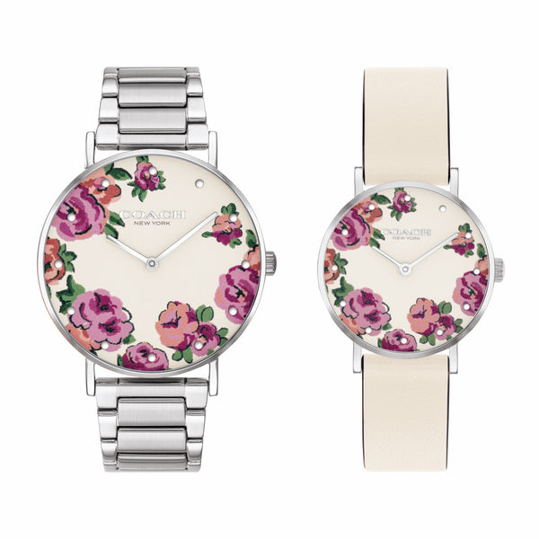 Coach Perry 36MM Flower Dial Watch with 2 Interchangable Bands; 14000094