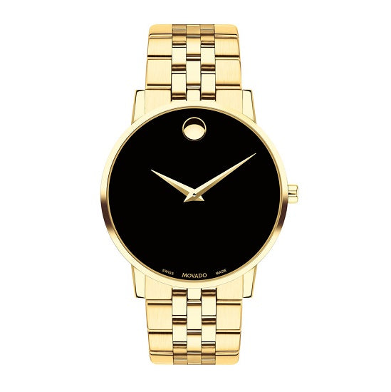 Movado with 40MM Black Round Dial Stainless Steel Watch Band; 0607203