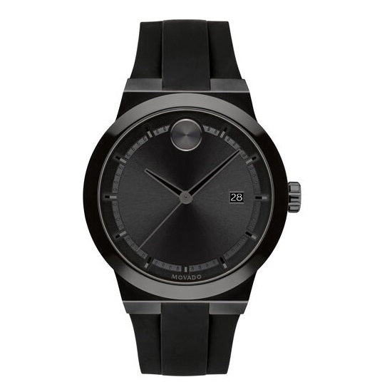 Movado BOLD Fusion with 42MM Black Round Dial Silicone Band Strap; 3600621