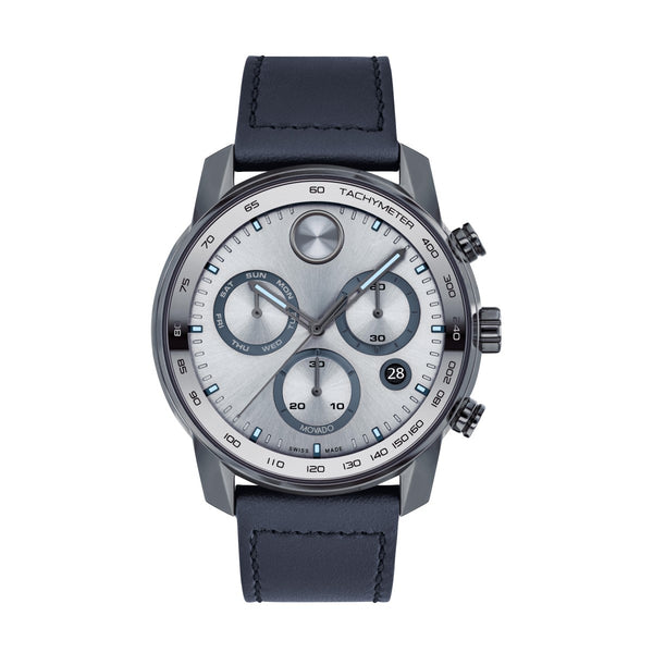 Movado BOLD Verso 44MM Chrono Dial Navy Leather Strap; 3600909