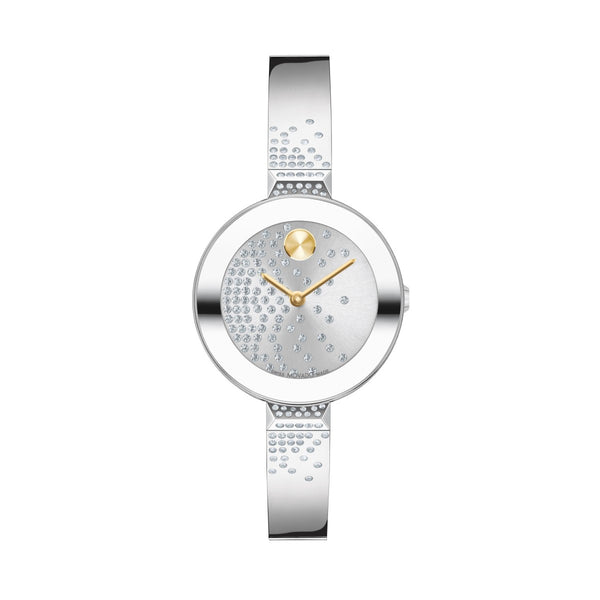 Movado BOLD Bangle with 28MM Grey Round Dial Stainless Steel Watch Band; 3600925