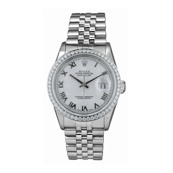 Certified Pre-Owned Rolex Diamond Accent Oyster Perpetual Datejust with 36X36 MM White Round Dial Stainless Steel Jubilee; 10243