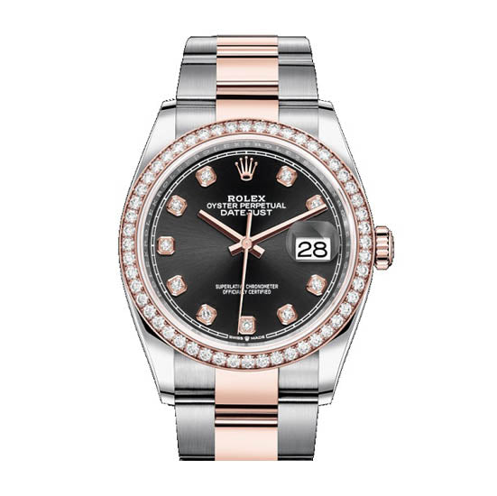 Certified Pre-Owned Rolex Diamond Accent Oyster Perpetual Datejust with 36X36 MM Black Round Dial Steel & 18K Everose Gold Oyster; 116201.2