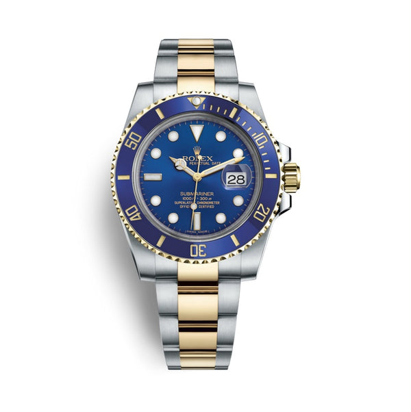 Certified Pre-Owned Rolex Two-Tone Steel & 18K Yellow Gold Oyster Perpetual Submariner with 40X40 MM Blue Round Dial; With Ceramic Bezel