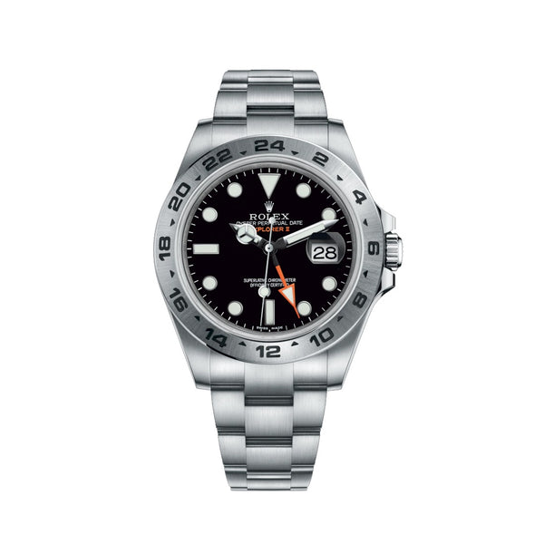 Certified Pre-Owned Rolex White Stainless Steel Oyster Perpetual Explorer II with 42X42 MM Black Round Dial; 216570