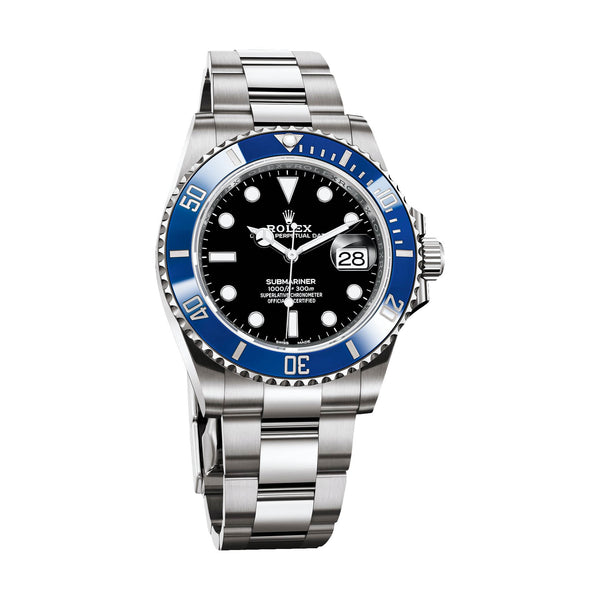 Certified Pre-Owned Rolex White Stainless Steel Oyster Perpetual Submariner with 40X40 MM Black Round Dial; With Ceramic Bezel