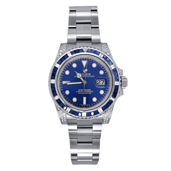 Certified Pre-Owned Rolex Submariner Diamond Accent with 41X41 MM Blue Round Dial Stainless Steel Oyster; 116610