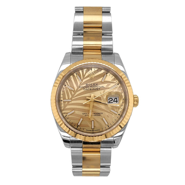 Certified Pre-Owned Rolex Two-Tone Steel & 18K Yellow Gold Datejust with 36X36 MM Champagne Round Dial; 126233-Golden Palm