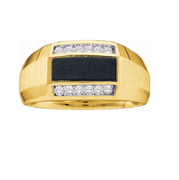 Rectangle Onyx and Diamond Gem Stone Closed Back Ring in 10KT Yellow Gold