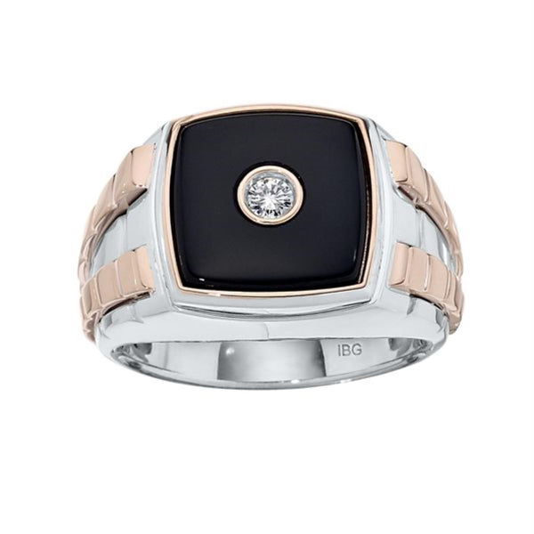 Cushion Onyx and Diamond Gem Stone Ring in 10KT White and Rose Gold