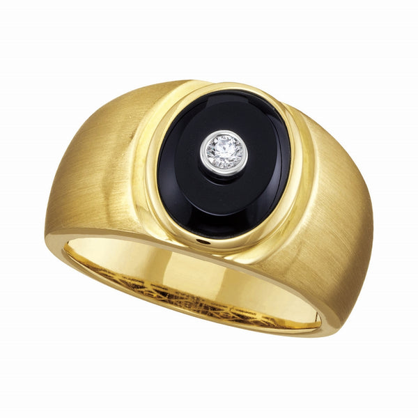 Oval Onyx and Diamond Gem Stone Ring in 10KT Yellow Gold