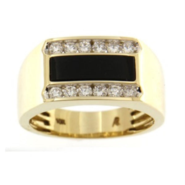 Rectangle Onyx and Diamond Gem Stone Ring in 14KT Yellow Gold