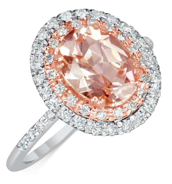 9X7MM Oval Morganite and Diamond Ring in 14KT White and Rose Gold