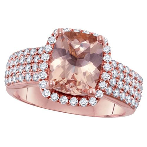 Cushion Morganite and Diamond Ring in 14KT Rose Gold