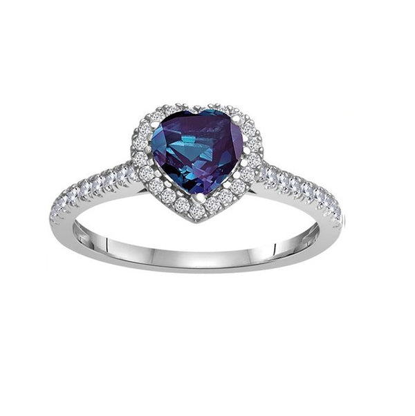 6MM Heart Shape Alexandrite and White Sapphire Birthstone Heart Ring in 10KT White Gold