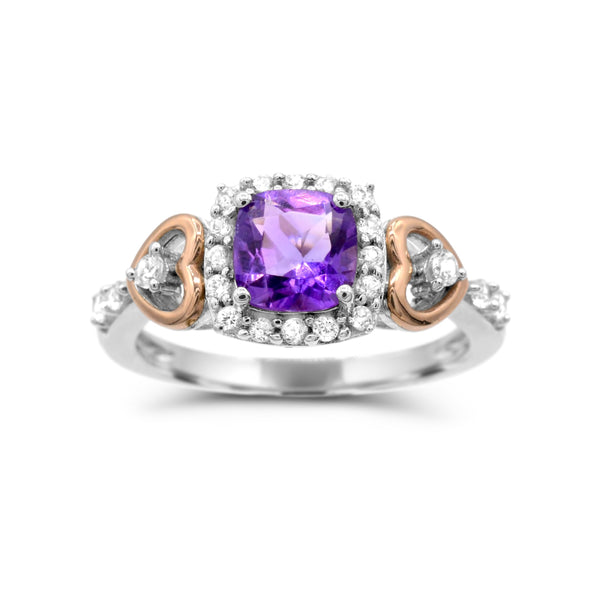 6MM Cushion Amethyst and White Sapphire Heart Eternal Romance Ring in Sterling Silver