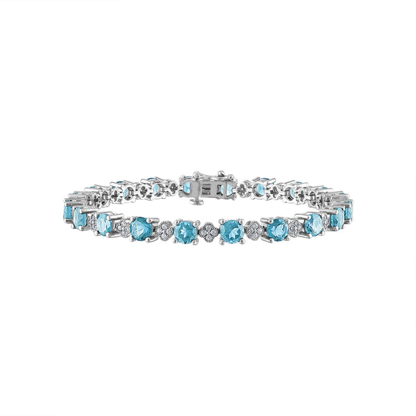 5MM Round Swiss Blue Topaz and Sapphire Tennis 7" Bracelet in Sterling Silver