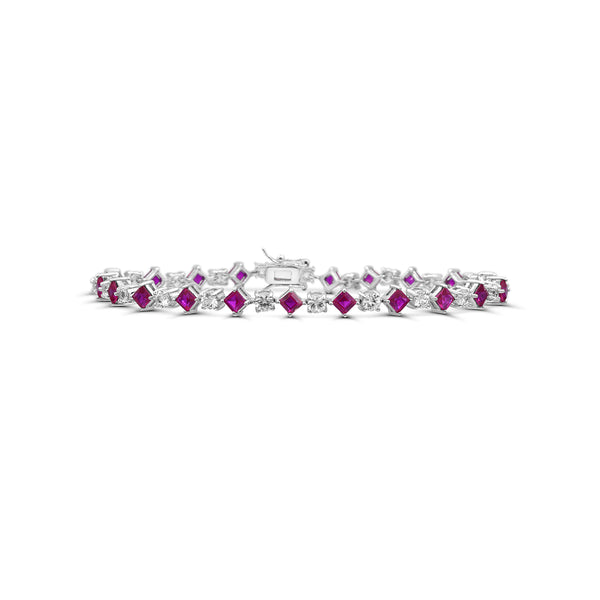 Created Ruby and White Sapphire 7" Tennis Bracelet in Sterling Silver