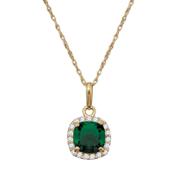 6MM Simulated Emerald and White Sapphire 18" Pendant in 10KT Yellow Gold