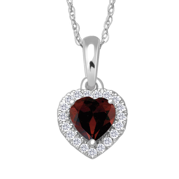 5MM Heart Shape Garnet and White Sapphire Birthstone 18" Pendant in 10KT White Gold