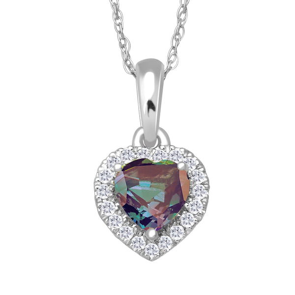 5MM Heart Shape Alexandrite and White Sapphire Birthstone Halo 18" Pendant in 10KT White Gold