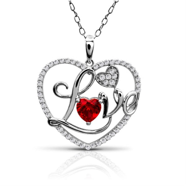 6MM Heart Shape Ruby and White Sapphire Heart 18" Pendant in Sterling Silver