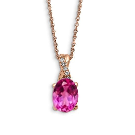 8X6MM Oval Pink Sapphire and Diamond Birthstone 18" Pendant in 10KT Rose Gold