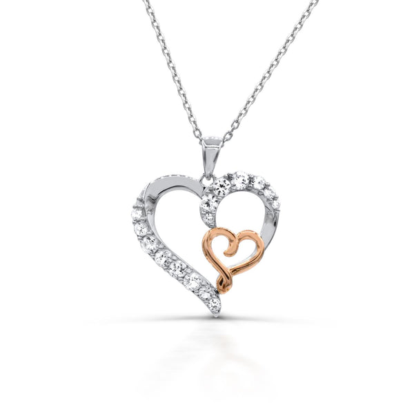 Round White Sapphire Heart Eternal Romance 18" Pendant in Sterling Silver