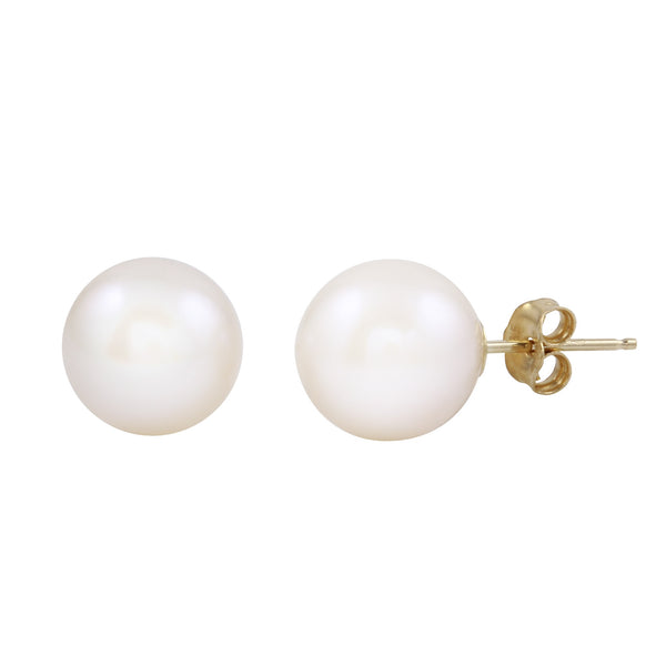 7MM Round Pearl Stud Earrings in 14KT Yellow Gold