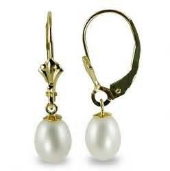 8MM Round Pearl Leverback Earrings in 14KT Yellow Gold