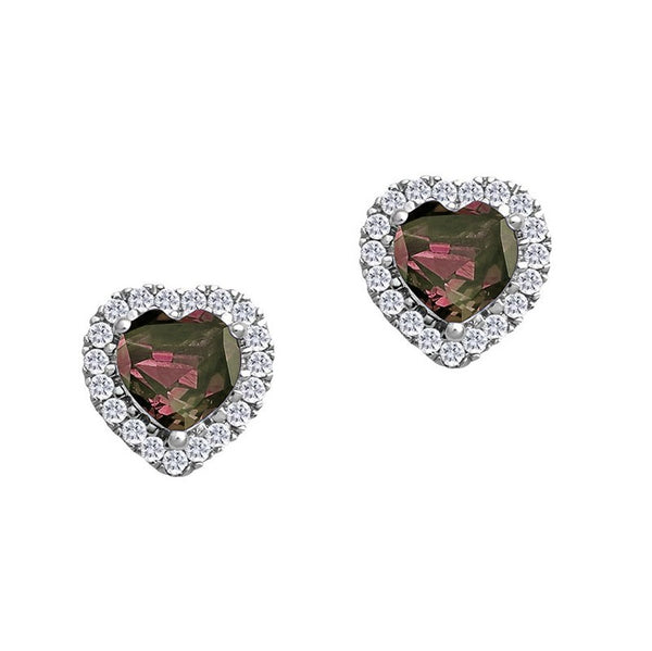 5MM Heart Shape Alexandrite and White Sapphire Birthstone Halo Stud Earrings in 10KT White Gold