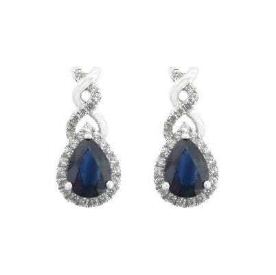 6X4MM Pear Blue Sapphire and Diamond Stud Twist Earrings in 10KT White Gold