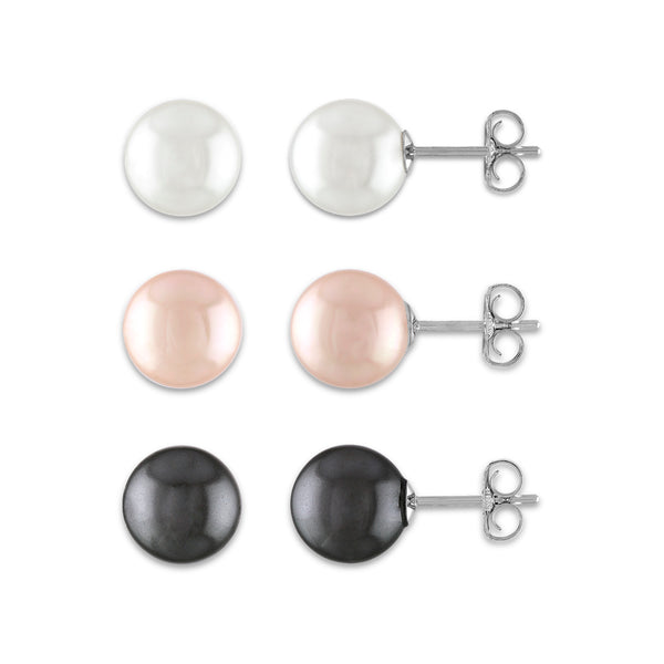 8MM Round Shell Pearl Stud Earrings in Sterling Silver