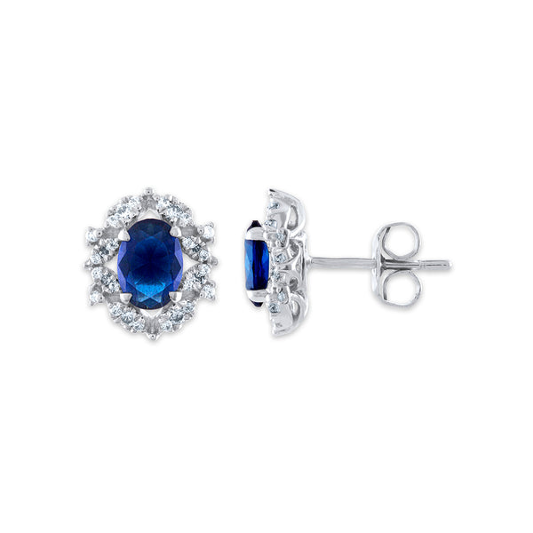 7X5MM Oval Sapphire and Diamond Stud Earrings in 10KT White Gold